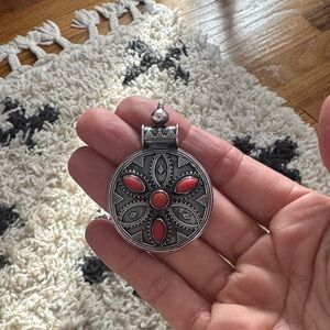 Sterling Silver Mandala Red Pendant Necklace